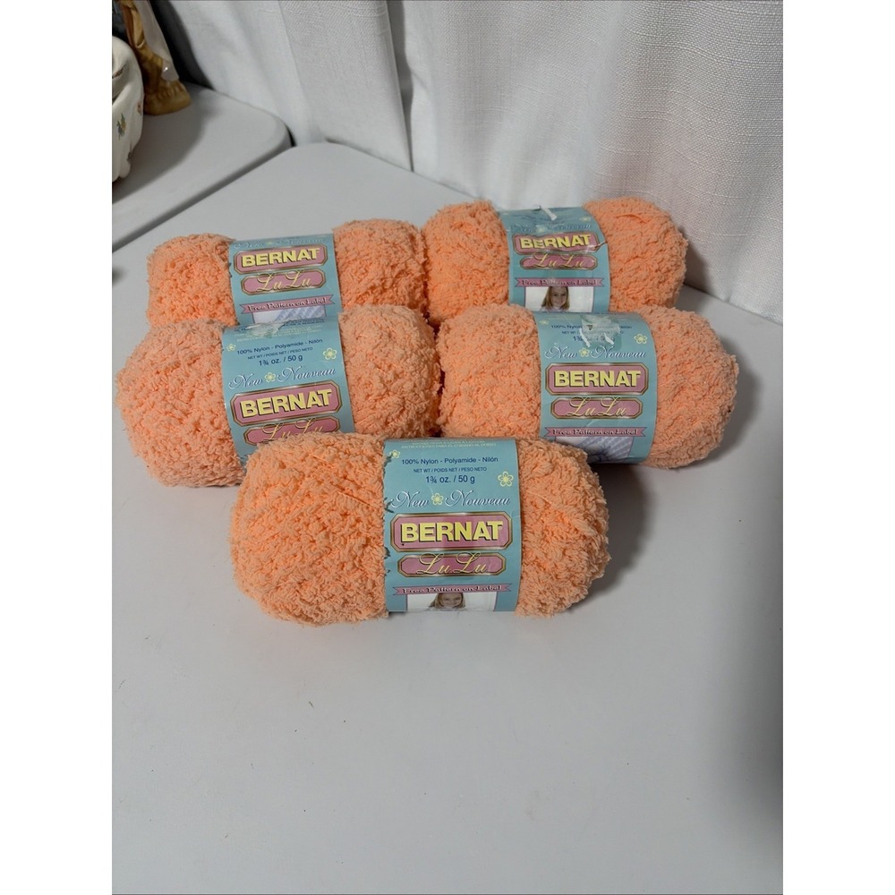 5 Skeins Bernat Lu Lu Yarn 36510 Peachy Keen 100% Nylon 50g Baby Soft Fuzzy